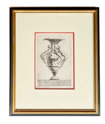 Framed artwork of a classical vase design on a white background