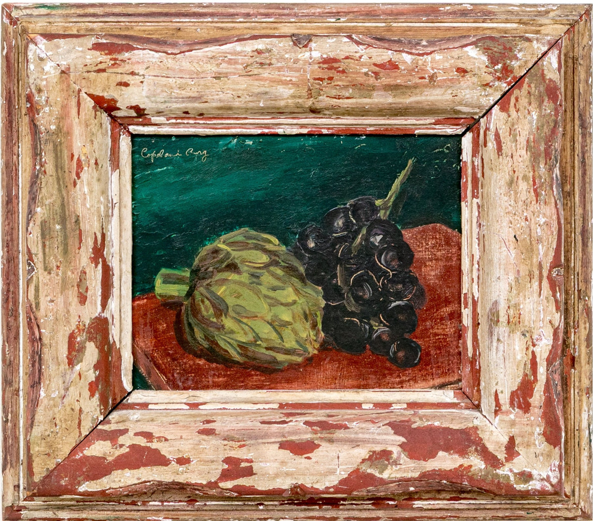 Copeland Burg Oil Painting Still Life Artichoke and Grapes, Mid-20th Century