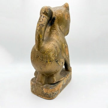 Antique Carved Gilt Wood Seated Monkey Figure