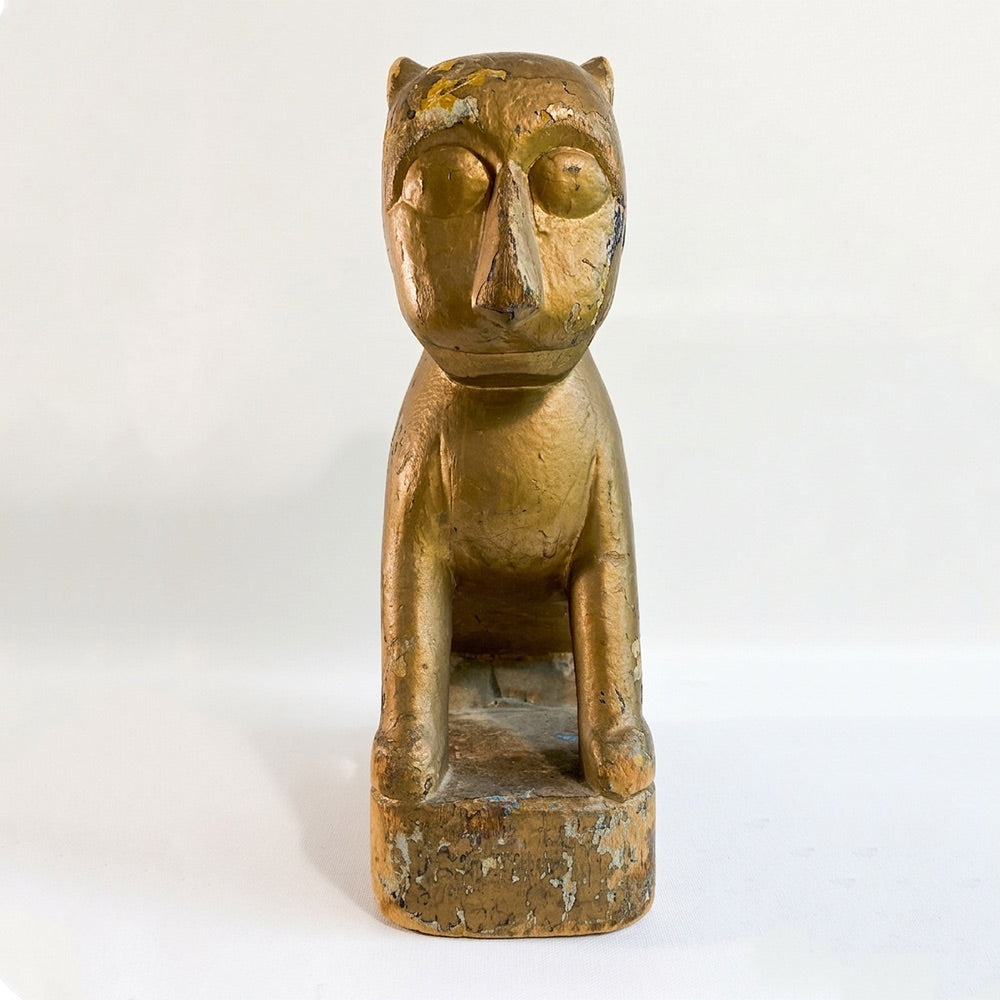 Antique Carved Gilt Wood Seated Monkey Figure