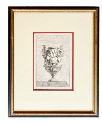 Framed artwork of a classical urn design on a white background
