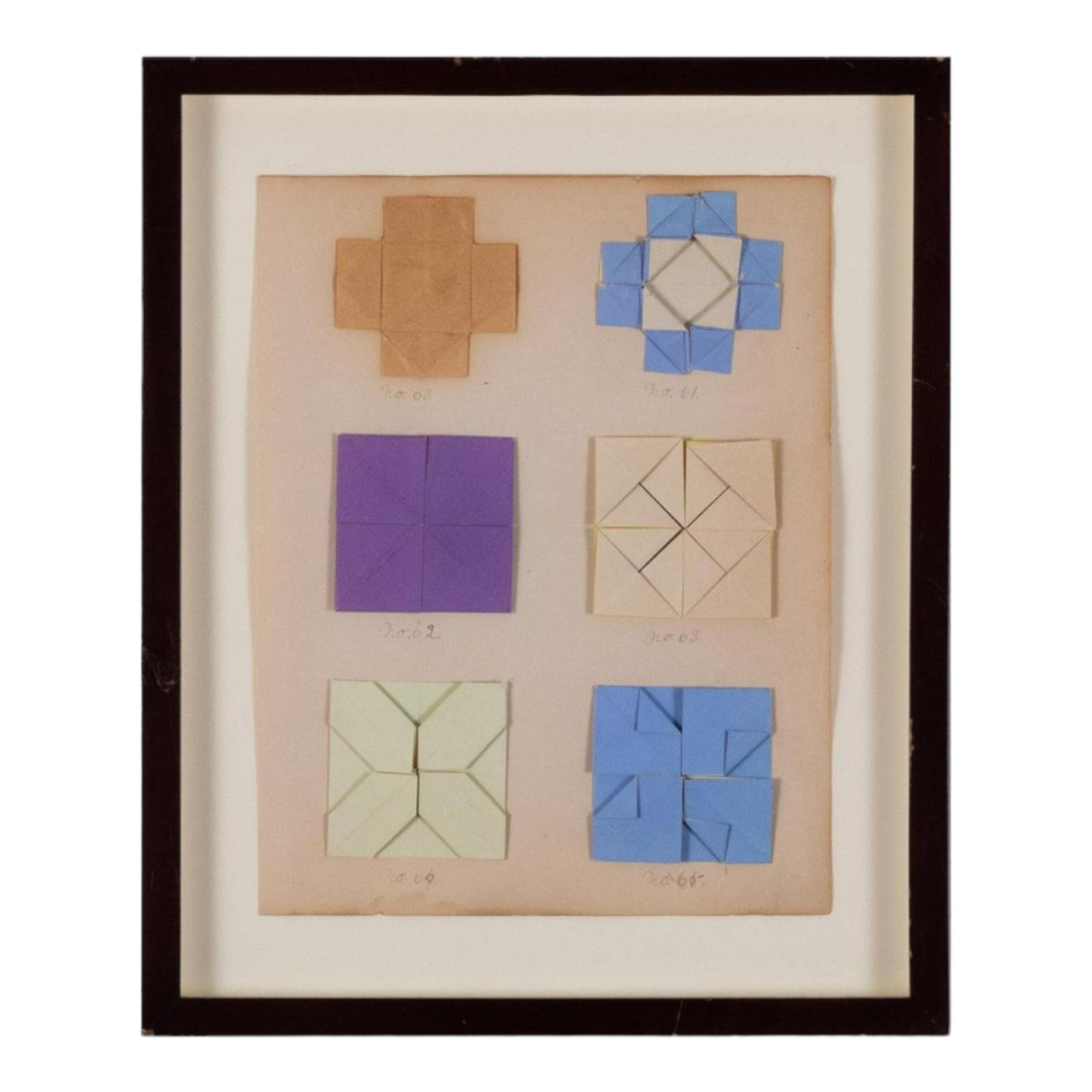 Collection of Fourteen Framed Vintage Construction Paper Shape Studies