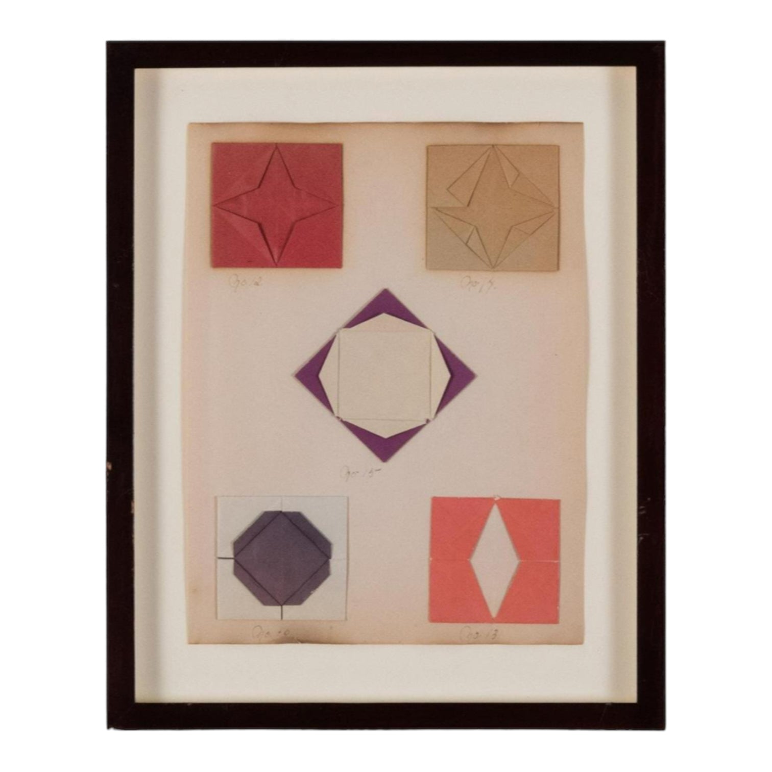Collection of Fourteen Framed Vintage Construction Paper Shape Studies