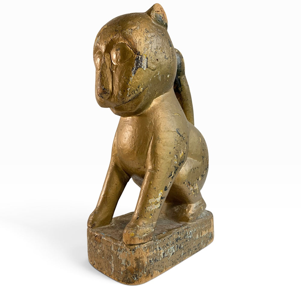 Antique Carved Gilt Wood Seated Monkey Figure