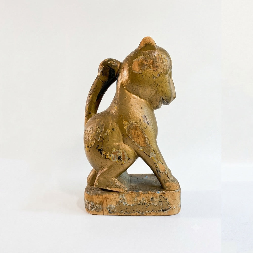 Antique Carved Gilt Wood Seated Monkey Figure