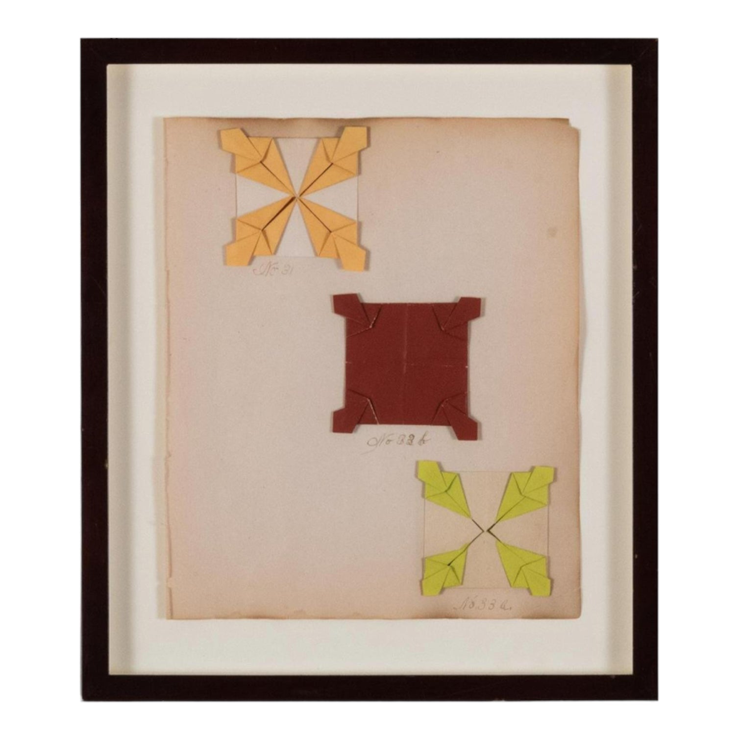 Collection of Fourteen Framed Vintage Construction Paper Shape Studies