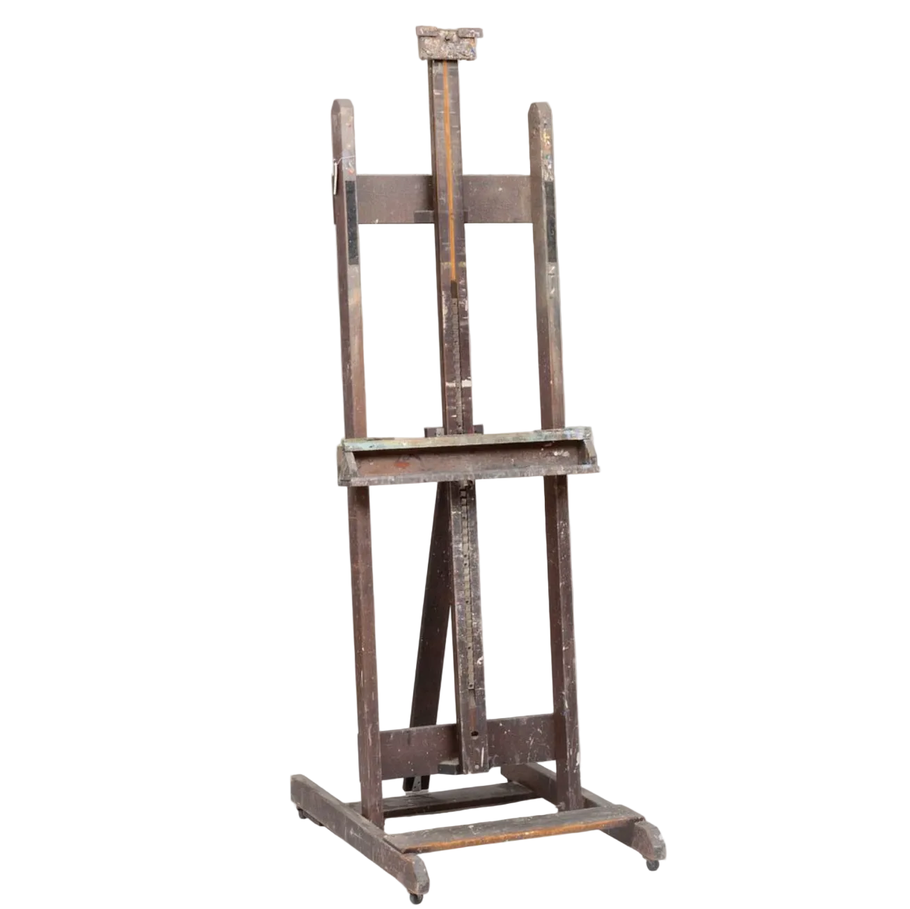 Wooden artist's easel on a light gray background