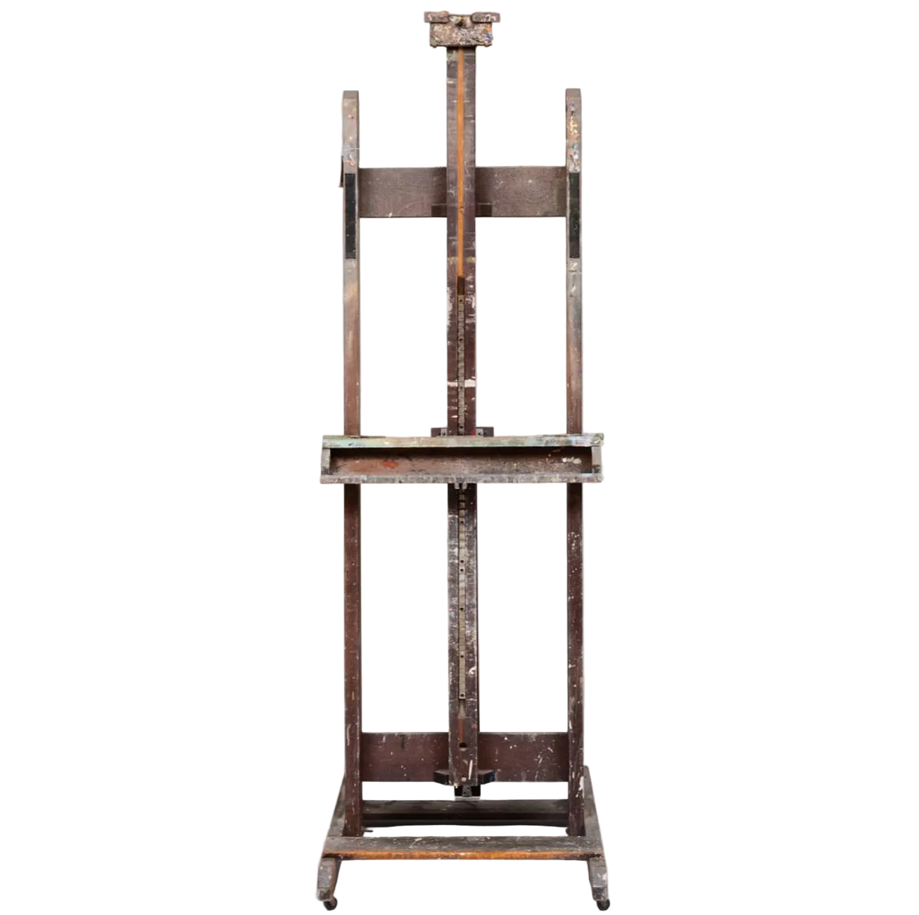 Vintage wooden artist's easel on a white background