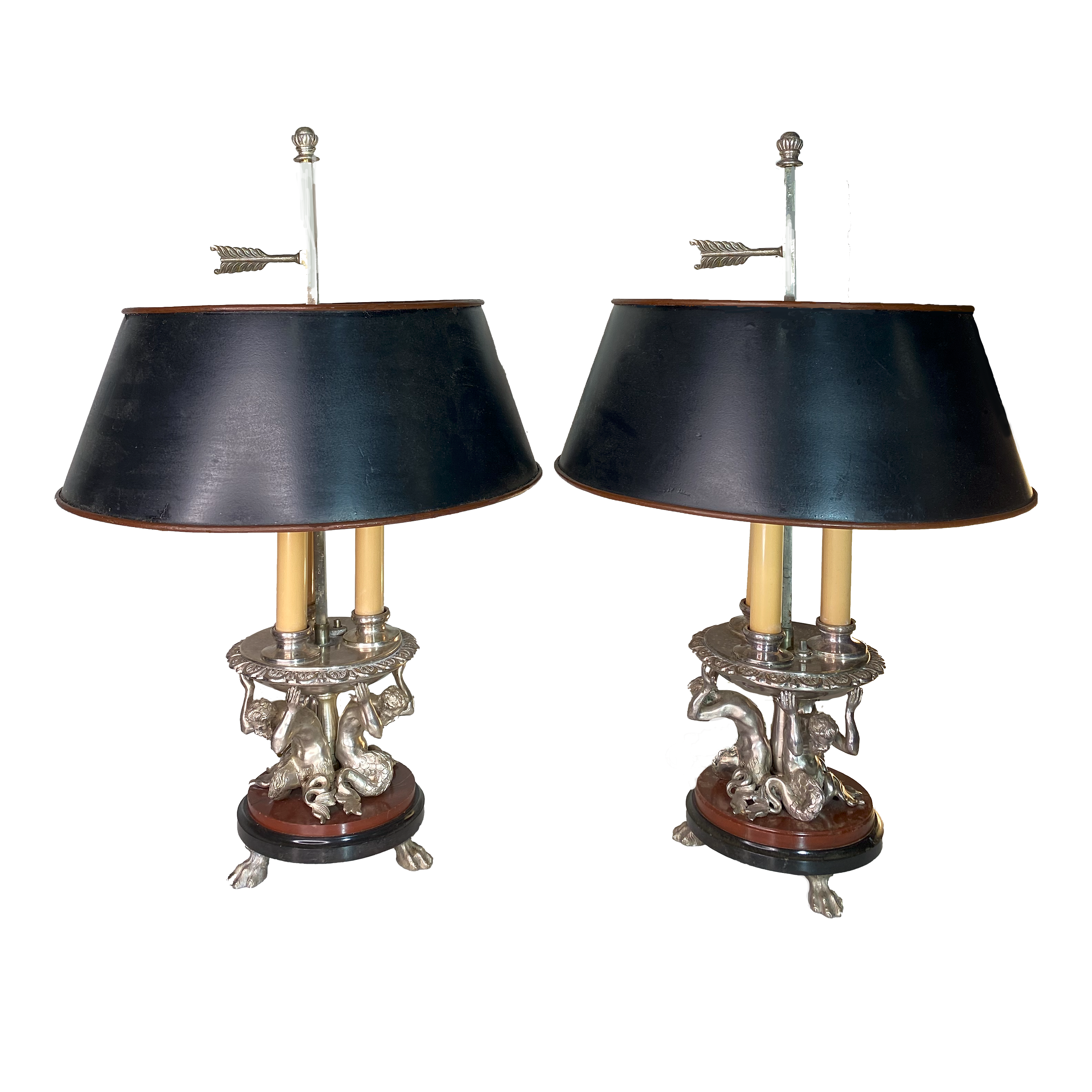Rouge Marble Mounted Silvered Triton Bouilotte Lamp
